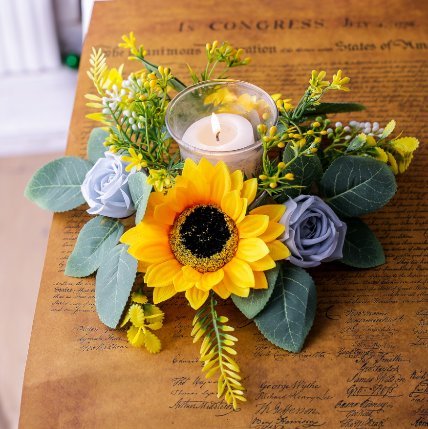 Desk Setup At Home - Simulation Sunflower Wreath Candle Bottle Candle