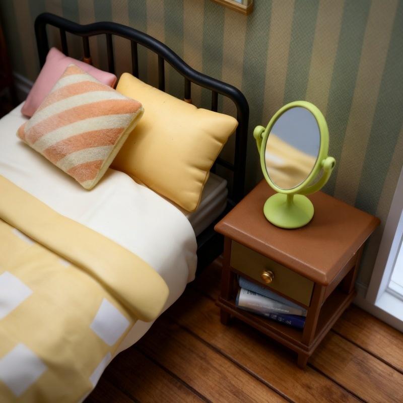 Desk Setup Vintage - 1Pcs Miniature Retro Mirror Dressing Table
