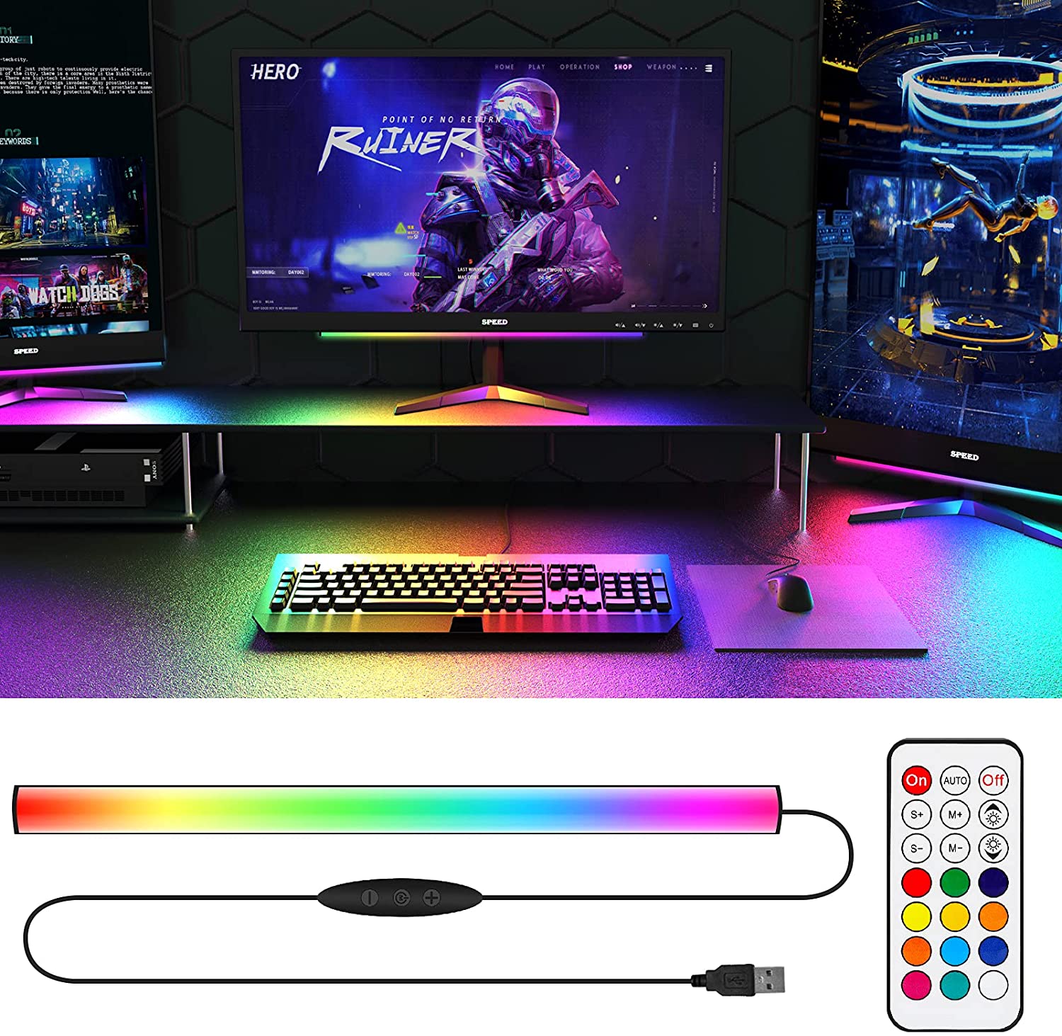 Desk Setup Game - Under Monitor Light Bar RGB Dreamcolor