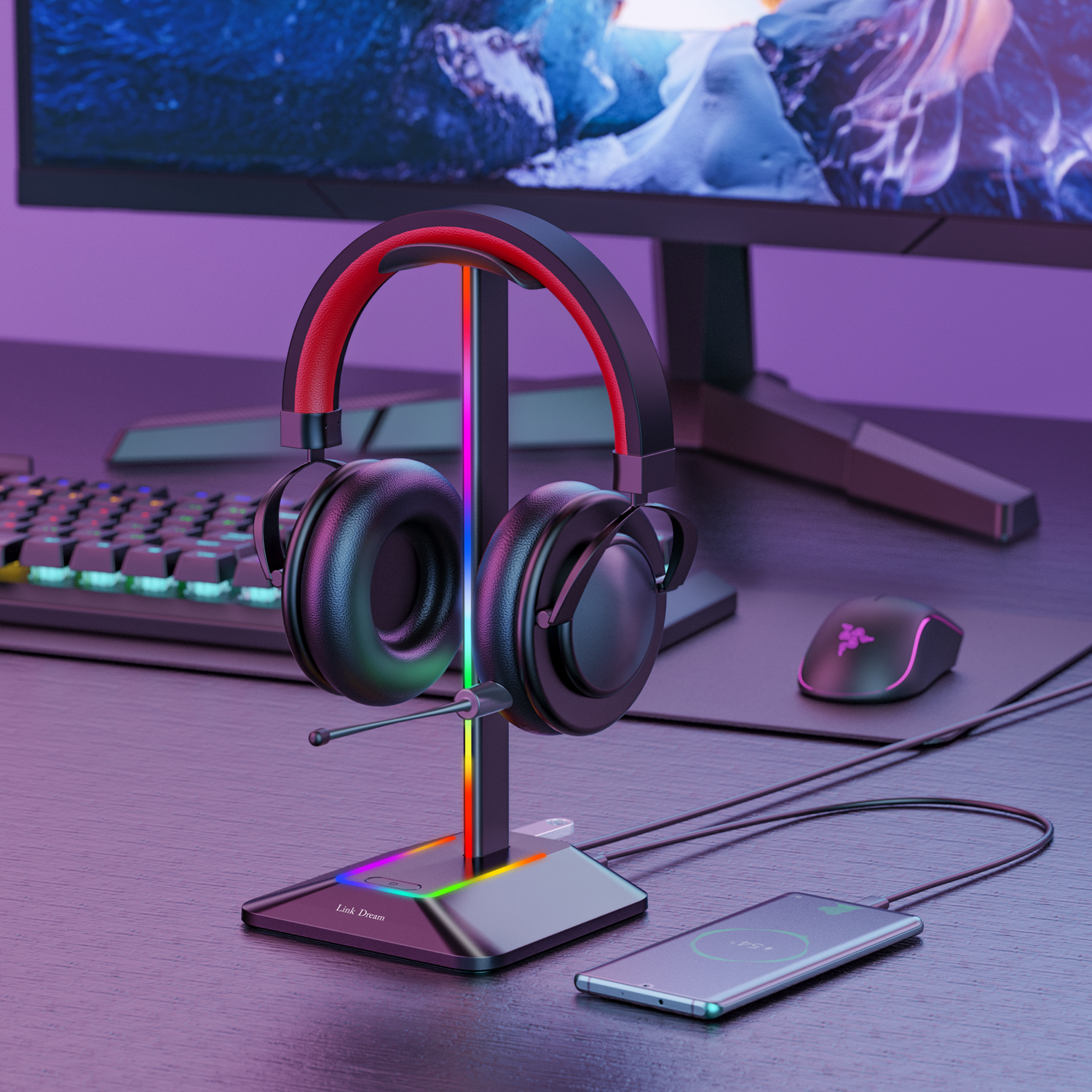 New Bee Z8 RGB Headphones Stan - Headphone Hook Under ulasan dan harga