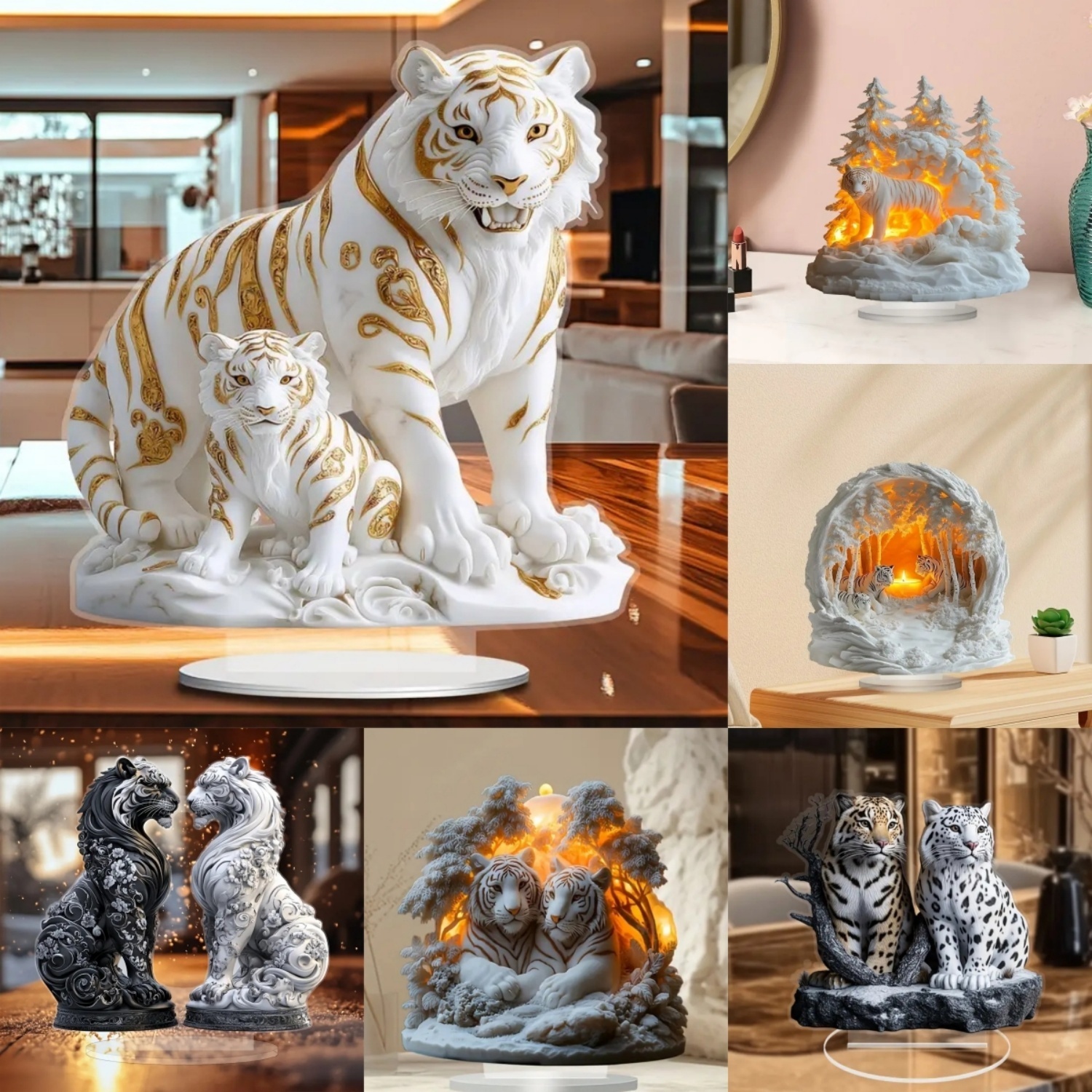 Two Tigers Statue,2D Flat Anim - Desk Setup At Home ulasan dan harga