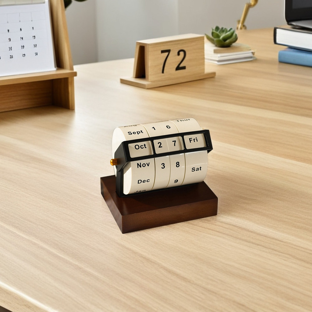 Rotary Perpetual Calendar Wood - Desk Setup Vintage ulasan dan harga
