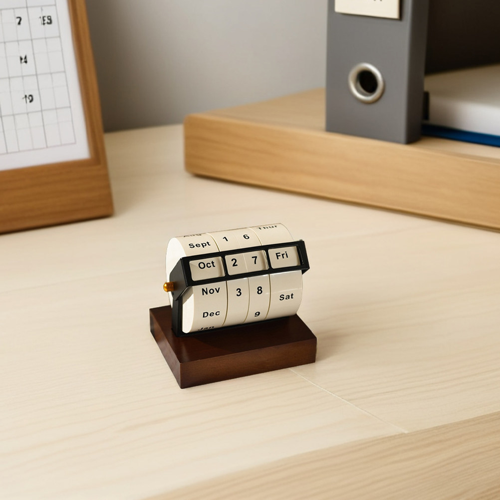 Rotary Perpetual Calendar Wood - Desk Setup Vintage ulasan dan harga
