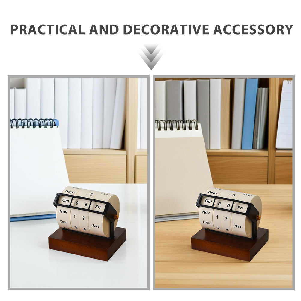 Rotary Perpetual Calendar Wood - Desk Setup Vintage ulasan dan harga
