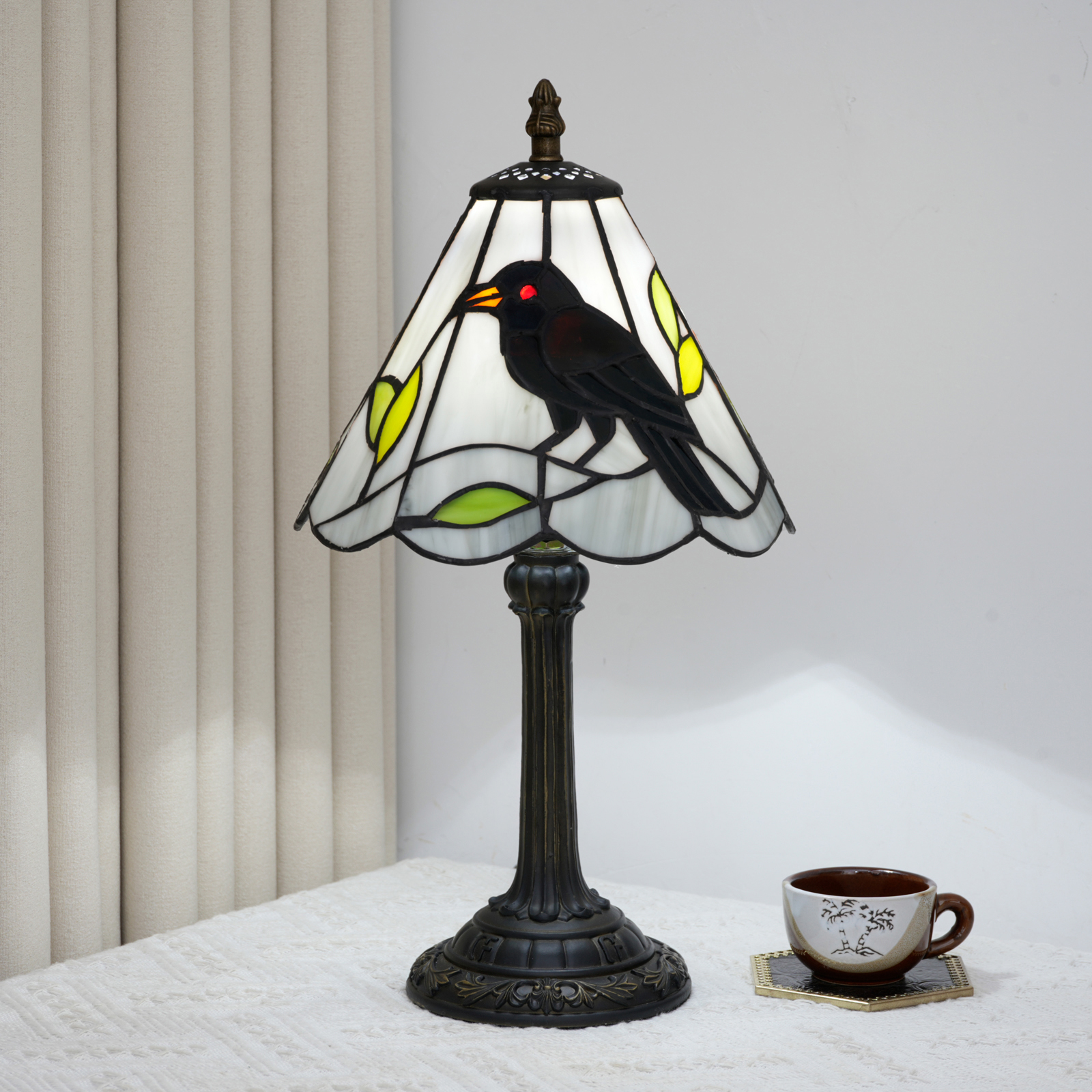 Stained Glass Raven Lamp Table - Desk Setup Vintage ulasan dan harga