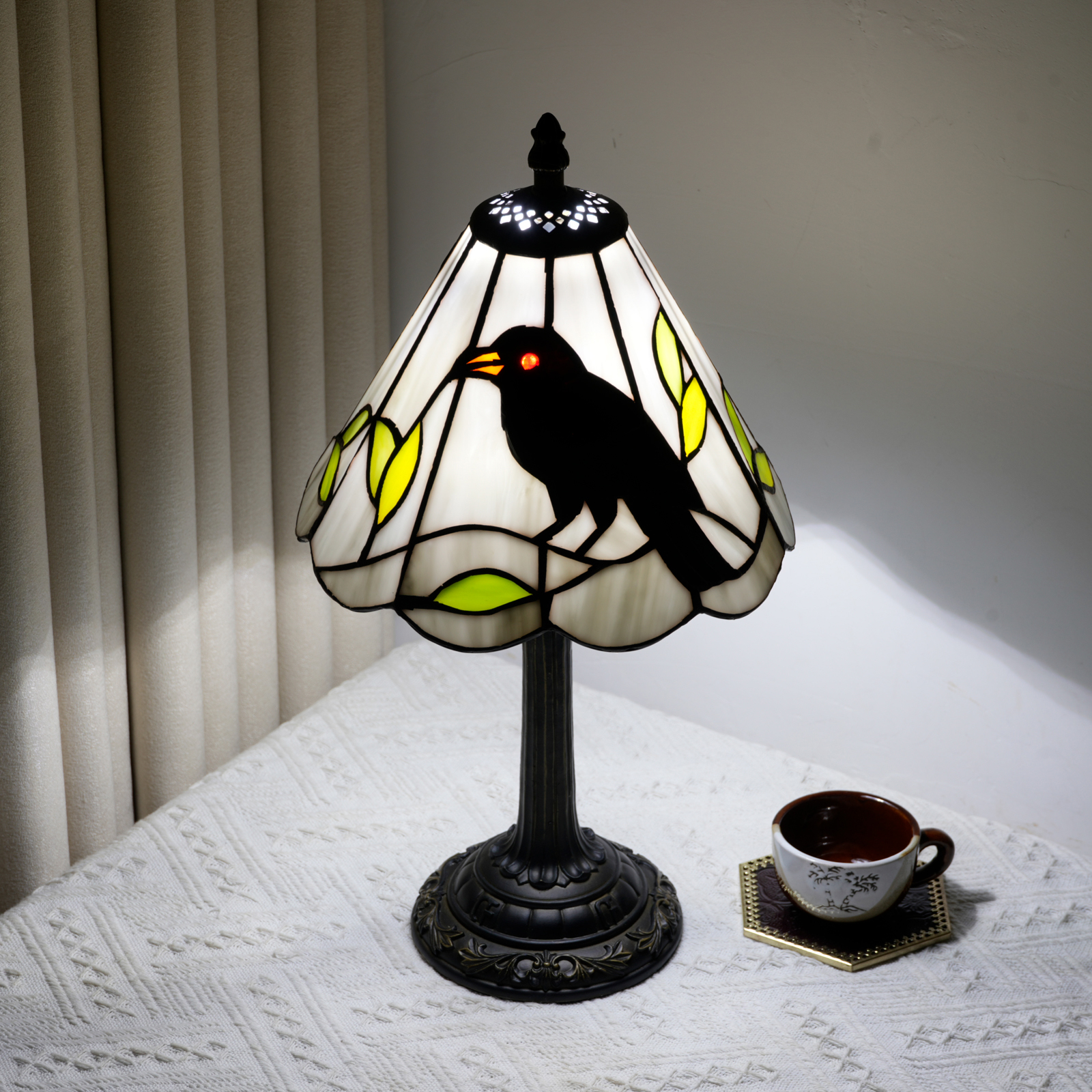 Stained Glass Raven Lamp Table - Desk Setup Vintage ulasan dan harga