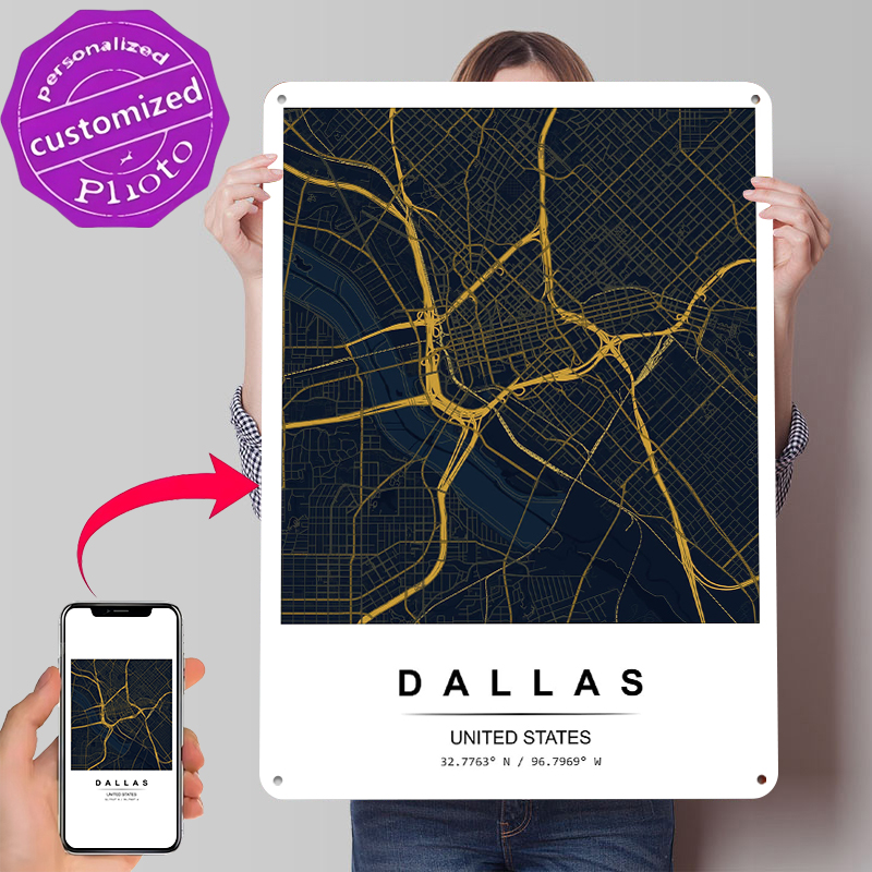 Dallas City Map Art Printed Po - Desk Setup Vintage ulasan dan harga