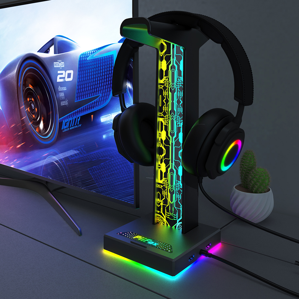 RGB Gaming Headphone Stand Dua - Headphone Hook Under ulasan dan harga