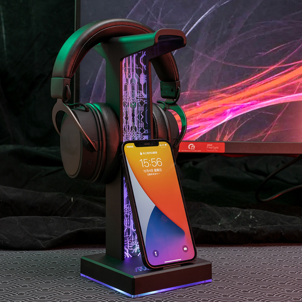 RGB Gaming Headphone Stand Dua - Headphone Hook Under ulasan dan harga