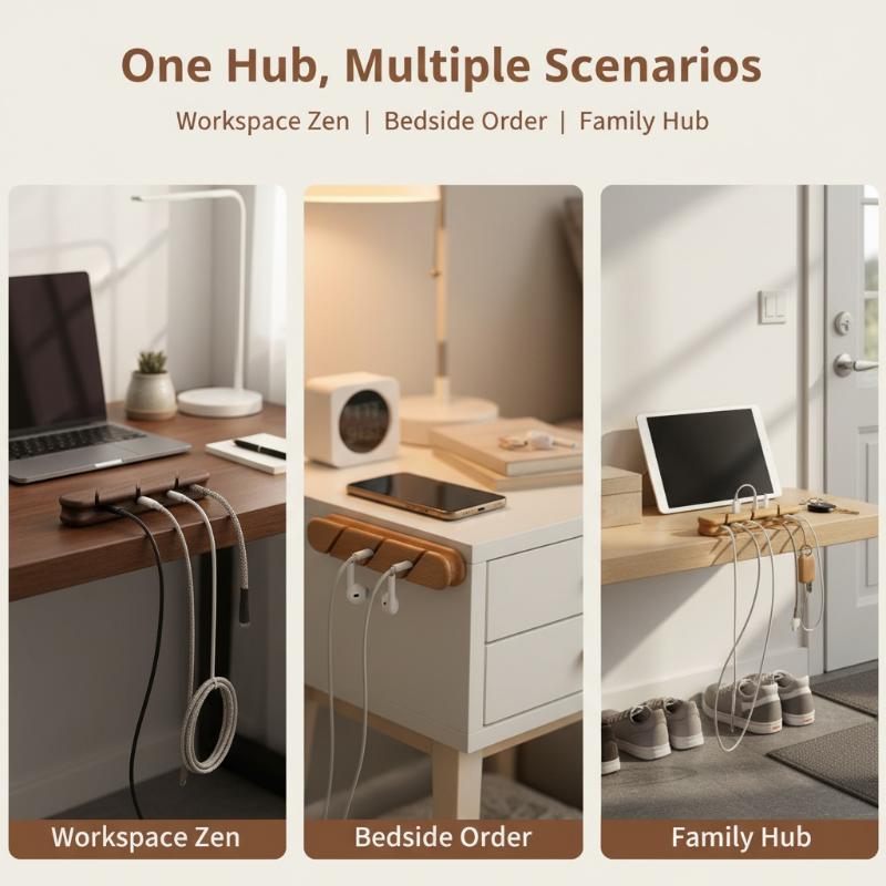 Solid Wood Cable Organizer Hol - Headphone Hook Under ulasan dan harga
